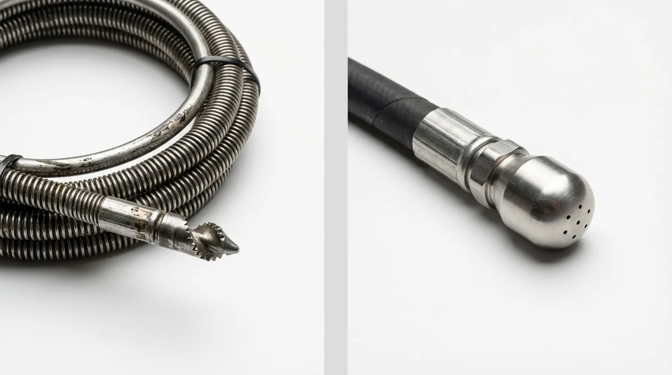 Drain snake cable and hydro jetting nozzle used for drain cleaning in Laredo, TX